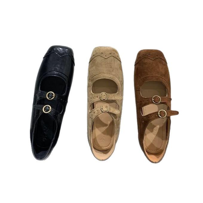 Retro Brown Square Head Mary Jane Shoes Ballet Shoes Women's 2025 New Korean Version French Shallow Mouth Single Shoes Women's Shoes