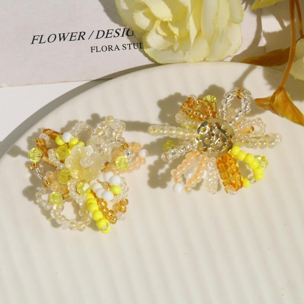 Dopamine Style Beaded Flowers Clusters 2-Piece Set Flower Accessories DIY Earrings  Summer Wear