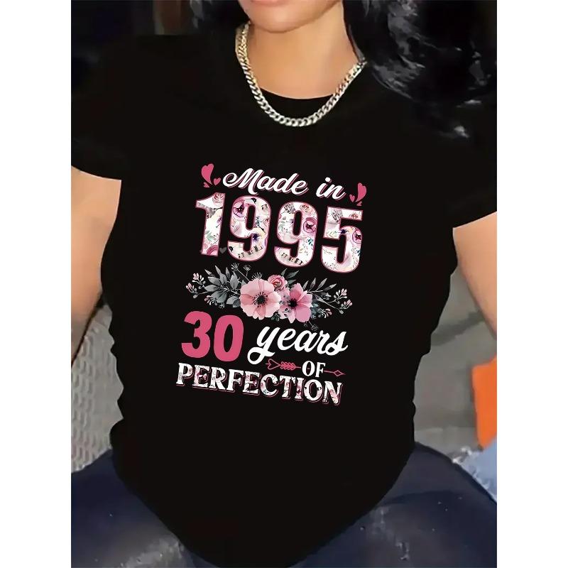 T-shirt graphique vintage femme taille européenne 1995 - 30 ans de perfection, doux et confortable, manches courtes, idéal printemps/été/automne