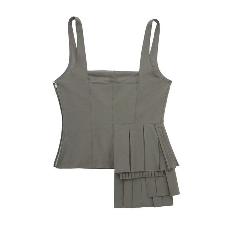 Fashion Style 2024 Spring New Arrival Women's Easiest for Match Tooling Style Pleated Laminated Sling Tops 3067020 507