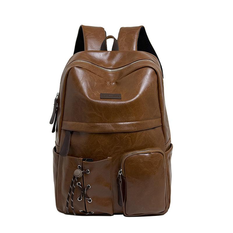 Schoolbag Vintage Leather Backpack Men's Premium Waterproof Commuter Travel Computer Backpack High School Student College Bag