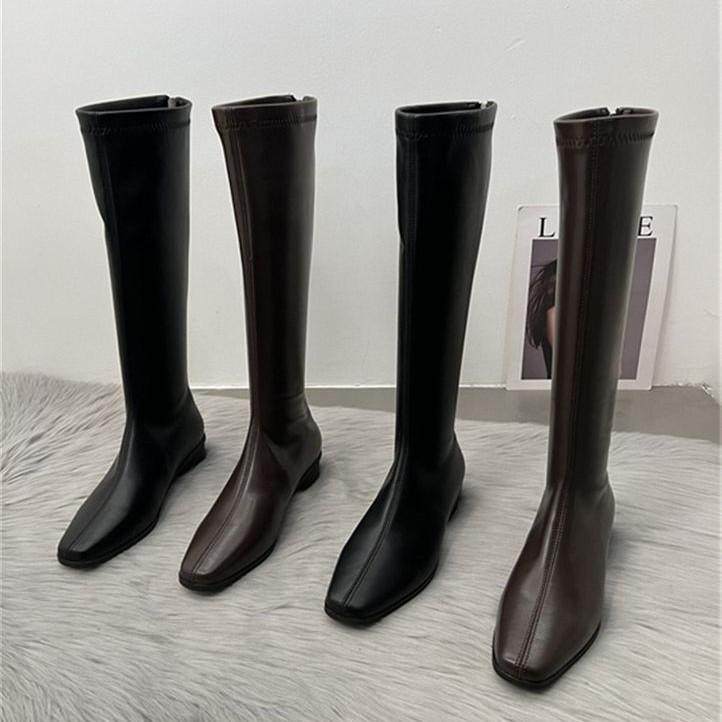 Coarse Heel Suede Elastic Boots But Knee Boots Women's Shoes Autumn and Winter 2025 New Rear Zipper Tall Thin Boots