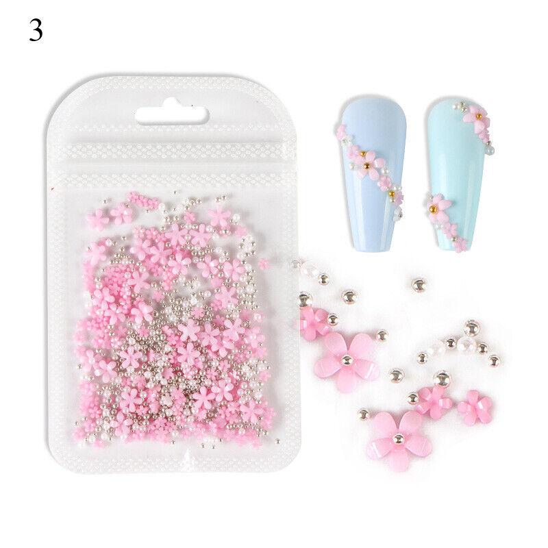 200Pcs Acrylic Crystal 3D Flower Nail Art Decoration Cute Mixed Size Manicure _A