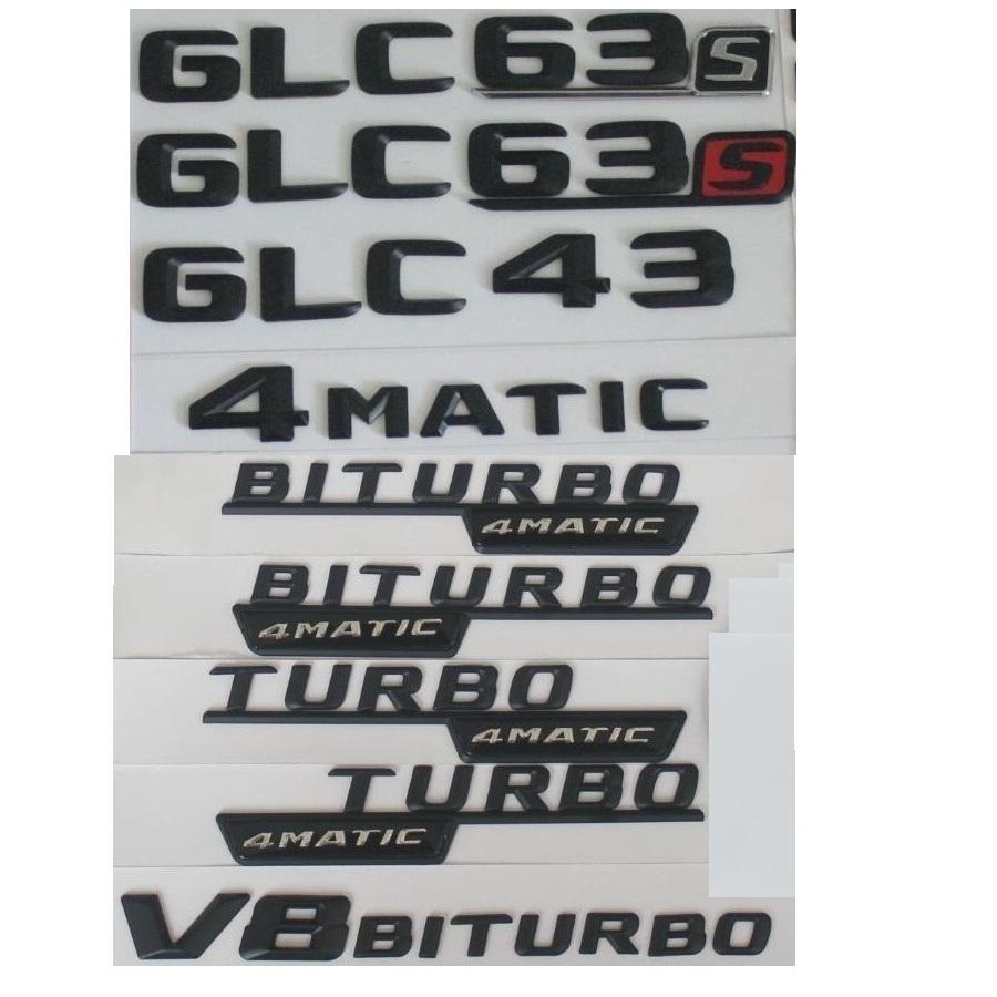 3D Matt Black Trunk Letters Emblems Badges Sticker for Mercedes Benz GLC43 GLC63 V8 V12 BITURBO AMG 4MATIC