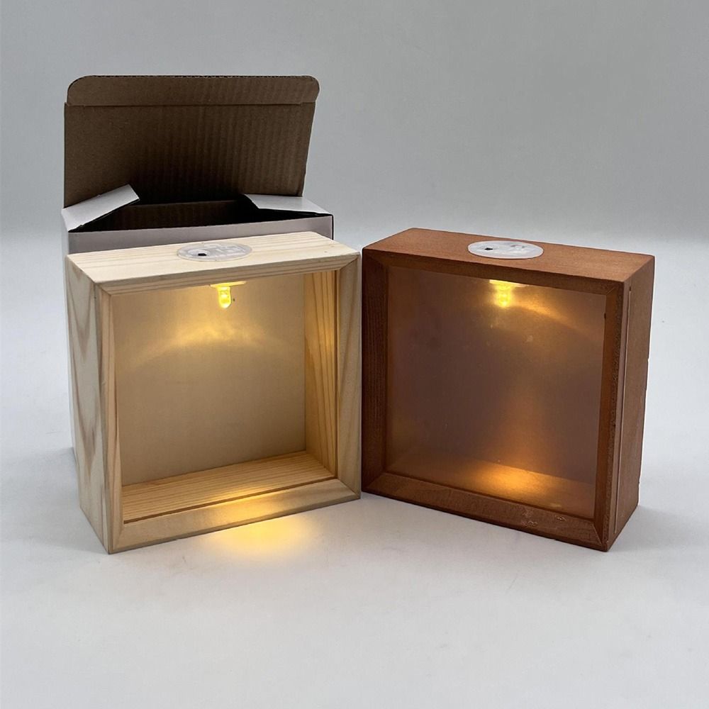 Decorative Display Case with Led Light Handmade 3D Picture Frame Wood DIY Nightlight  Tabletop