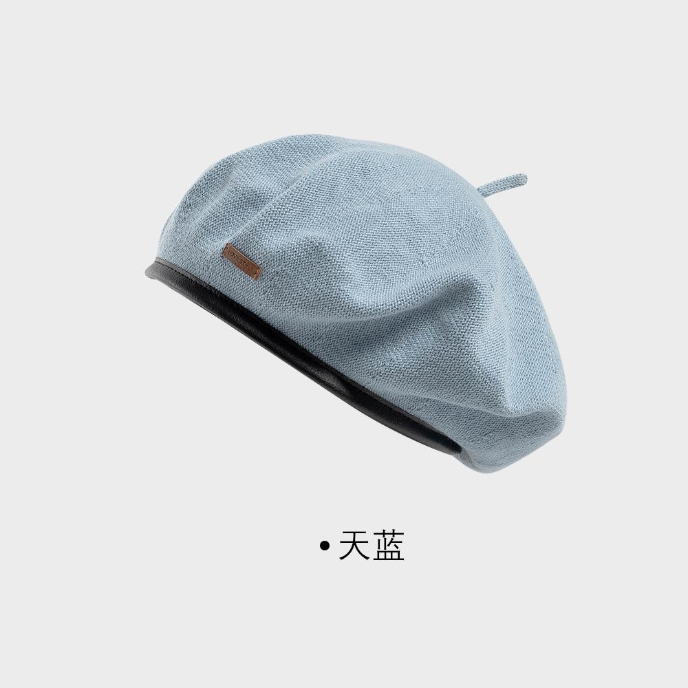 High Quality Fashion Spring and Summer PU Brim Adjustable Knitted Solid Color Cotton Beret Painter Hat for Women