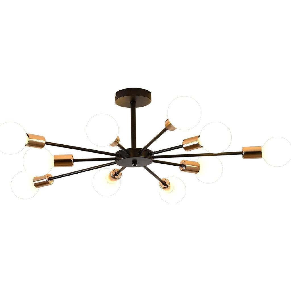 Modern Flush Mount Ceiling Light Metal Art Industrial Ceiling 10 Lights Black Sputnik Painted Finish Chandelier for Kitchen Farmhouse Living Room
