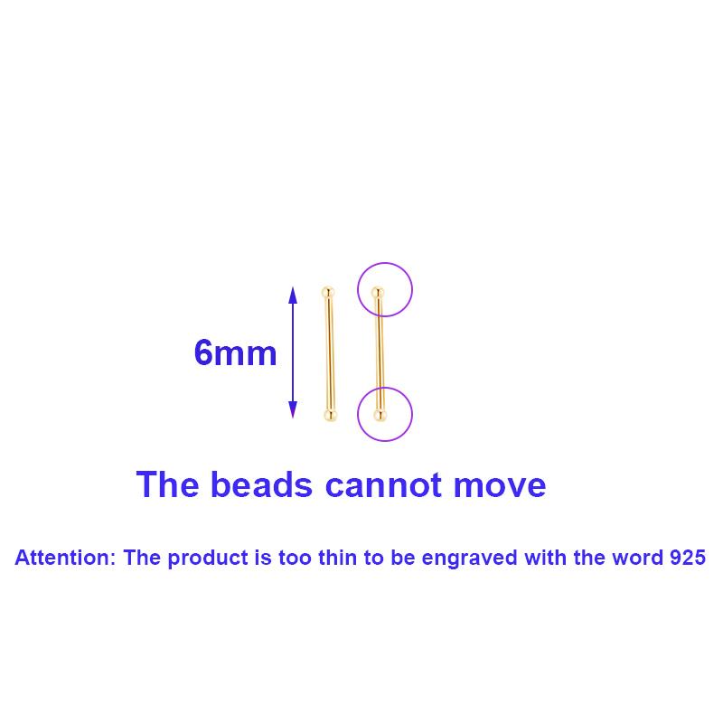 925 Silver 6/8/10MM Pole Length Gold Bead Mini Stud Earring For Women Fine Jewelry Piercing Ear bone Accessories