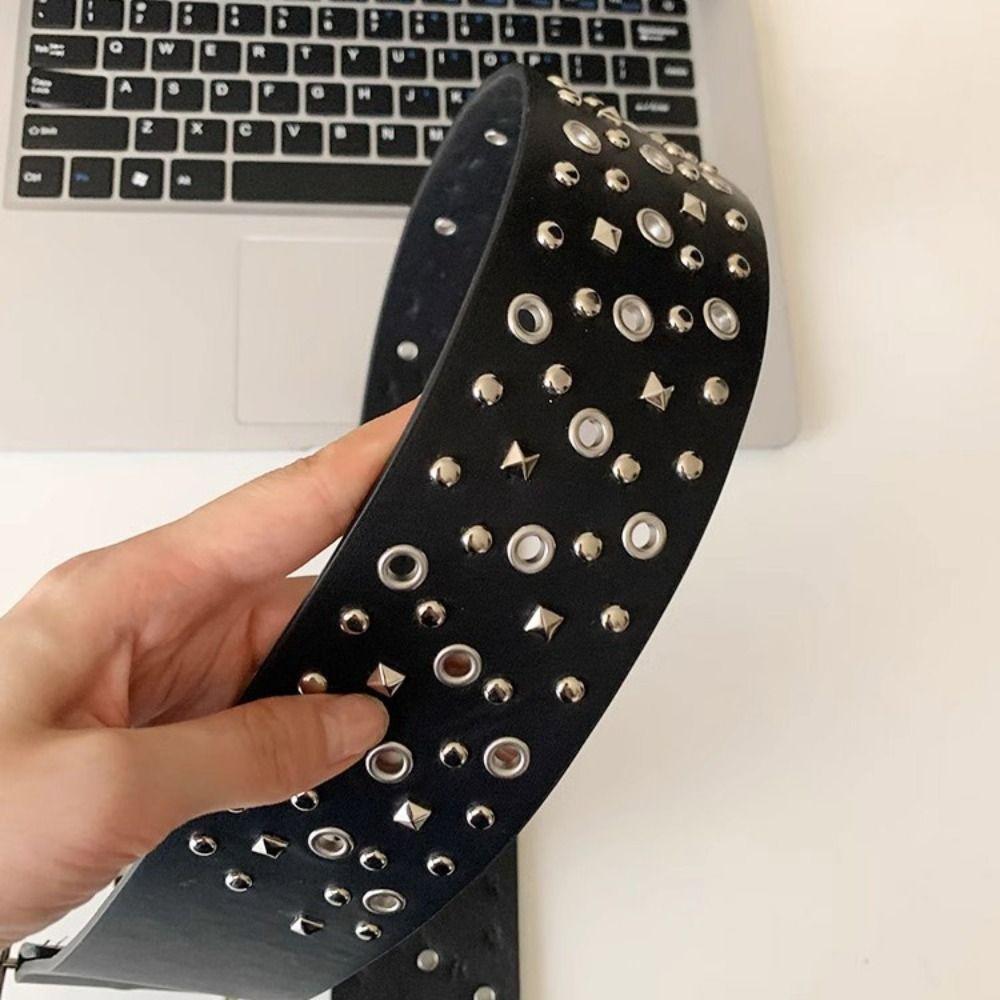 Rivet Wide Waistband Harajuku PU Leather Belt Casual Cowgirl Belt Ladies