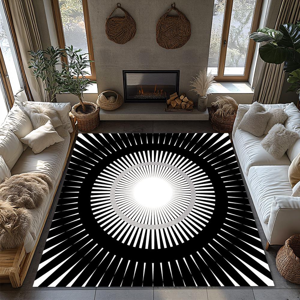 Tuniu Black White Geometric Rug Modern Home Floor Carpet Mat Room Decor