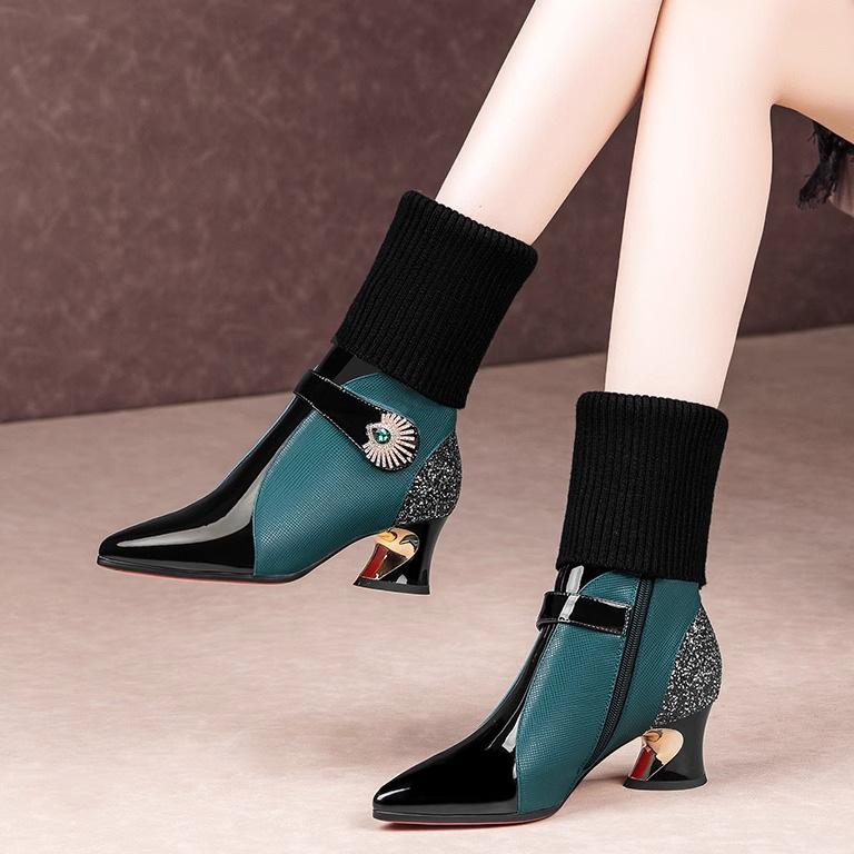 

Зимние кожаные вязаные эластичные ботильоны средней высоты женские на толстом каблуке короткие ботинки женские на среднем каблуке с шерстяным верхом из бархата большого размера женские ботинки 40 темно-зеленого