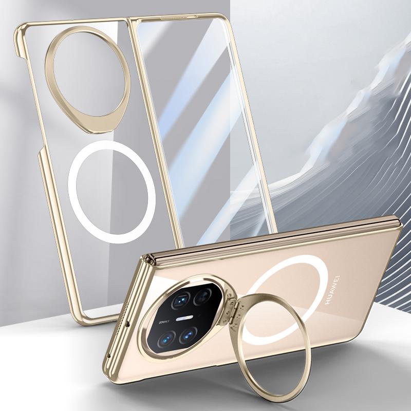 

For Huawei Mate X5 Magnetic Case Clear Back PC Phone Cover with Kickstand Transparent Gold