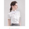 Women's Mandarin Collar Cotton Blouse Casual Slim Fit Long Short Sleeved White Shirt for Office Wear