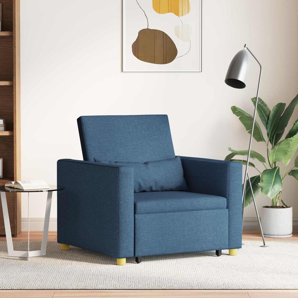 Extendable Sleeper Sofa Single Blue 90 x 165 x 87 cm Fabric