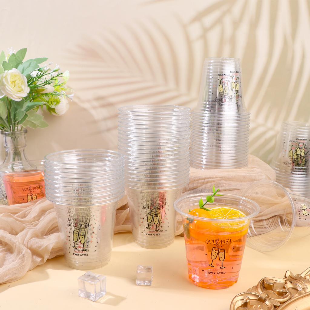 200 Pack Plastic Wedding Cups 12Oz Mr And Mrs Clear Disposable Party Cups