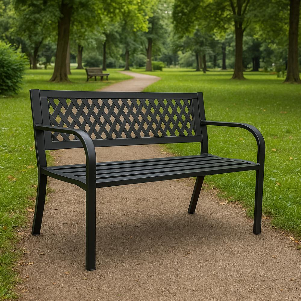 Gartenbank, Metall, Parkbank, Schwarz, Friedhofsstil, mit Rückenlehne, Stabil, GoGarden