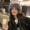 Rabbit Fur Knitted Hat Women's Autumn and Winter Splicing Warm Wool Hat Cold-proof Cover Foreign Gas Plush Ear Protection Head Hat