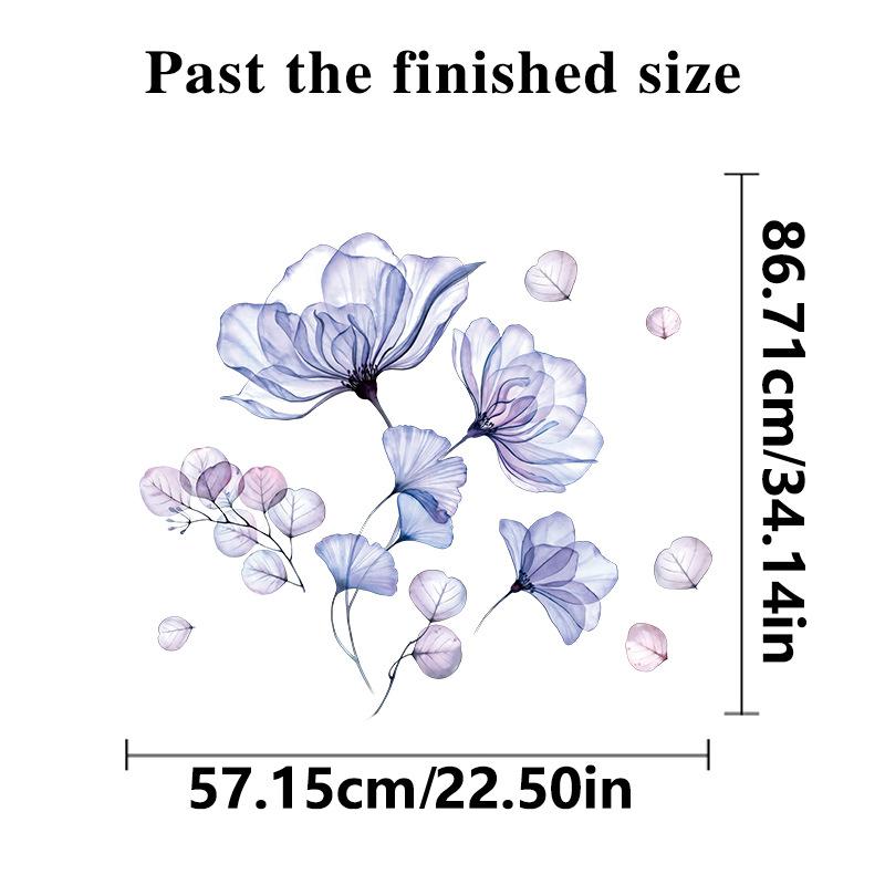 Blue Purple Flower Wall Stickers Self-Adhesive Removable Vinyl Decals for Living Room Bedroom Kitchen Decor
