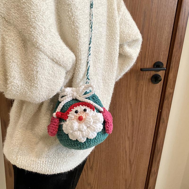 Claus Hand Santa Crocheted Knitted Crossbody Bag With Soft Texture Fashion Gift