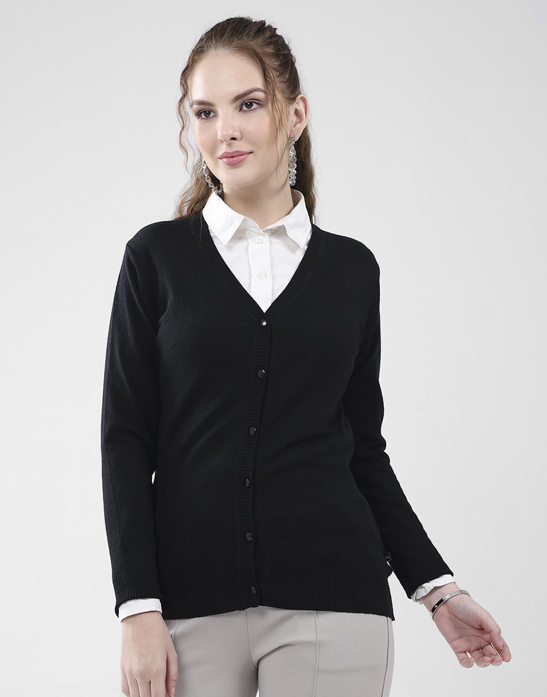 MONTE CARLO Dames V-hals Cardigan met Lange Mouwen M zwart