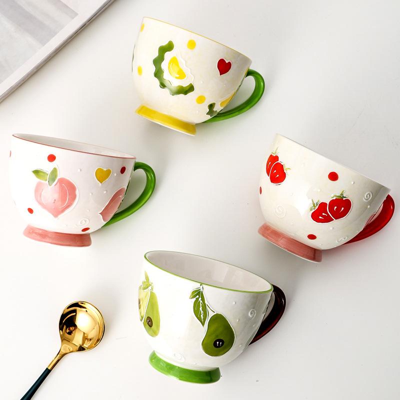 Large Fruit Strawberry Mug Cute Ceramic Coffee Tea Cup Couple Mug with Handle Birthday Gift Women Friend Lovers