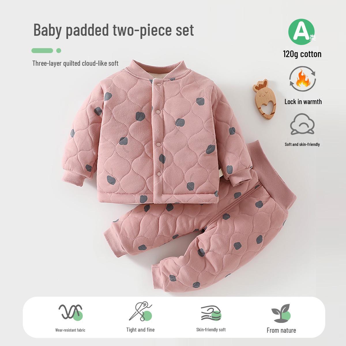

Quilted Baby Cotton Outfit: High-Waisted Belly Protection Two-Piece Set for Autumn/Winter (120g) Size 100 (fits 25-30 lbs)