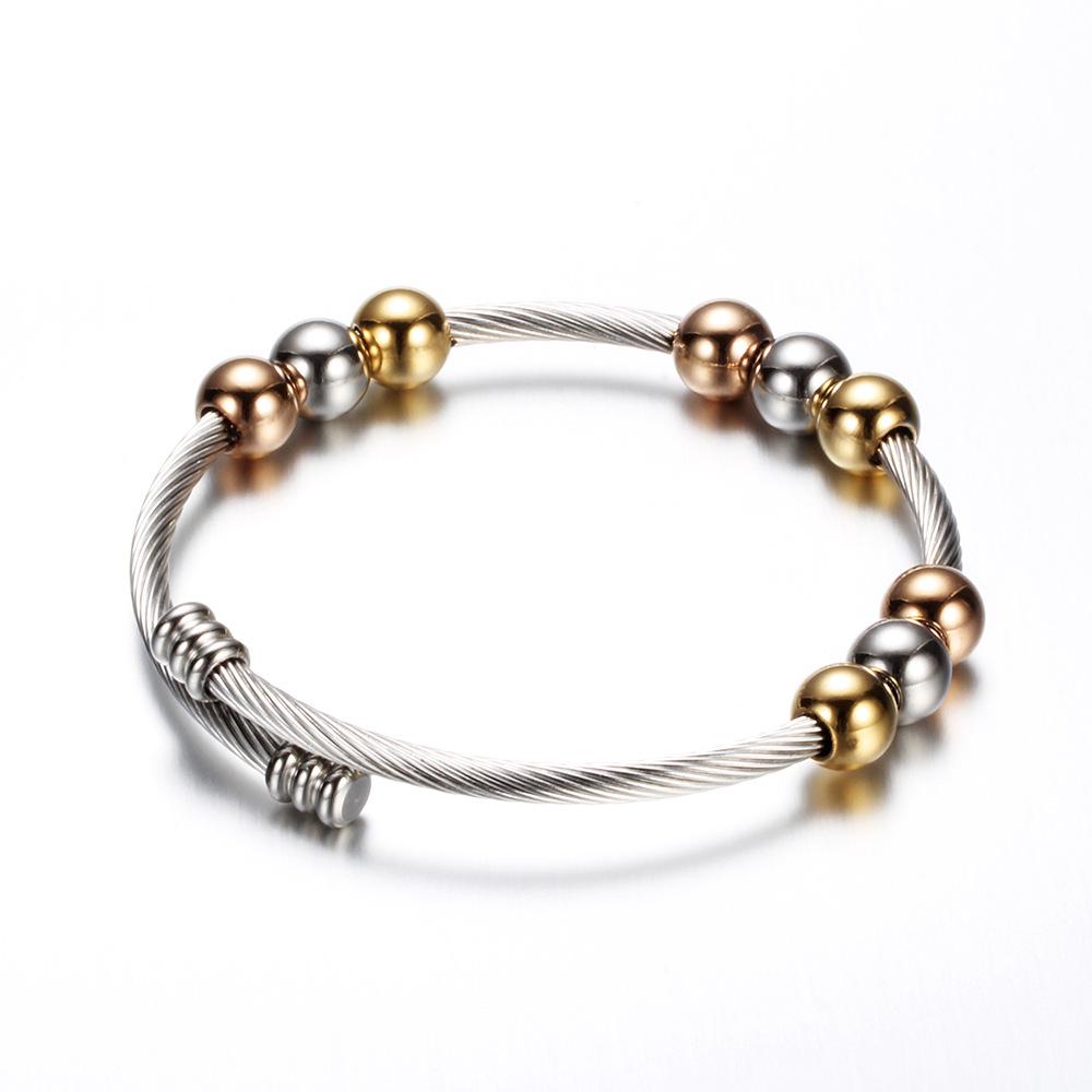 Adjustable Spring Twisted Chain Titanium Steel Bracelet Three-Color Beads Rose Gold Steel Fashion Ins Personalized Bracelet