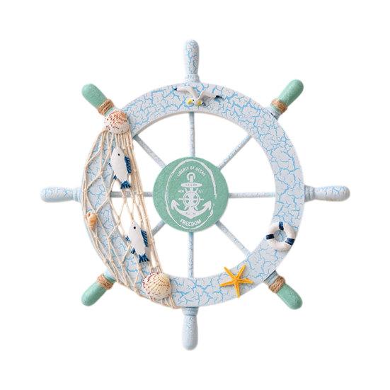 

11 Nautical Beach Wooden Ship Wheel Wall Art Coastal Style Boat Steering Wheel Wall Hanging Ornament with Starfish And Hemp