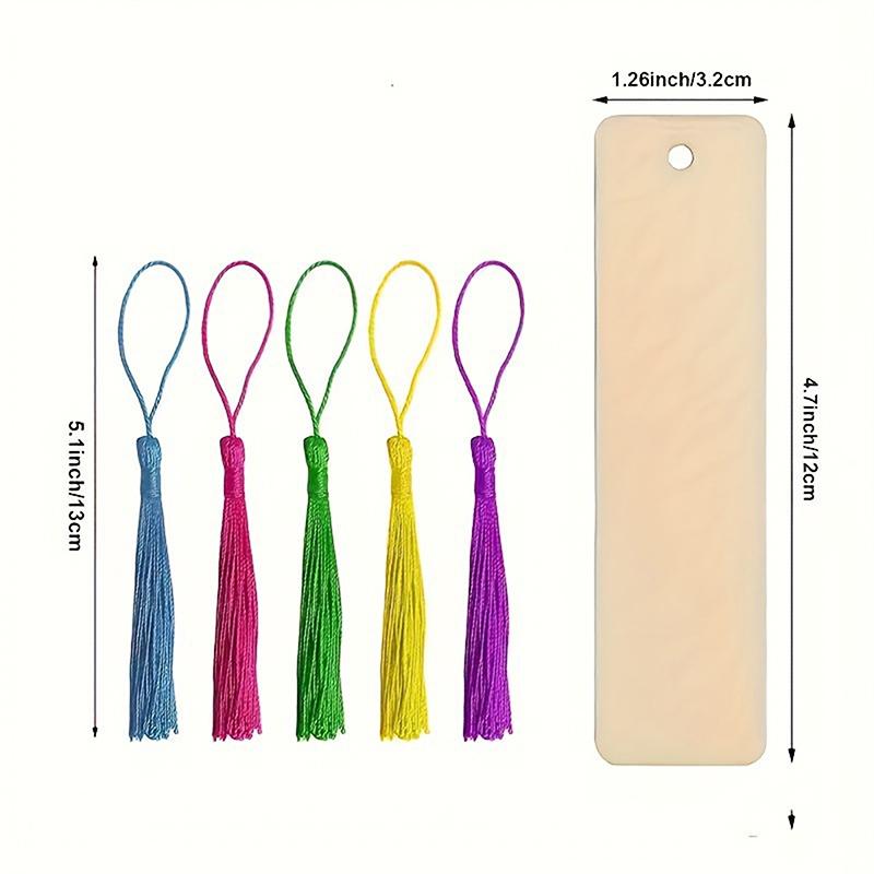 20Pcs Wooden Blank Bookmarks With Tassels Set Diy Wooden Craft Bookmarks Square Tag Wedding Birthday Party Decor