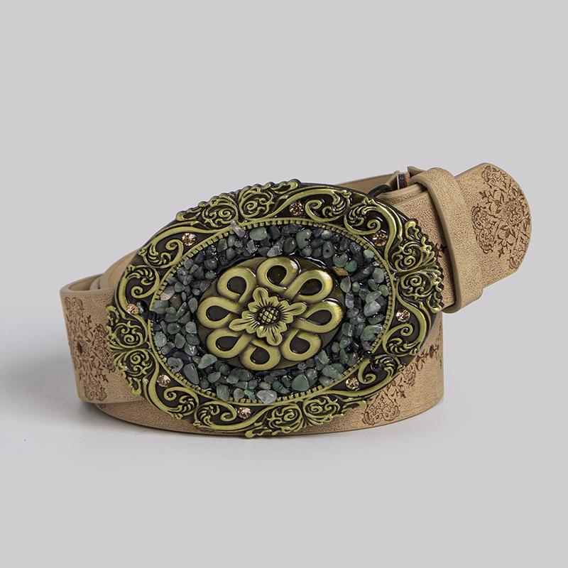 European and American Women's Fashion Turquoise Retro Embossed Belt