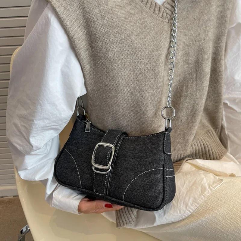 Small Design Jeans Bag Women's New Cross-Shoulder Bag Shoulder Canvas Bag Crossbody Bags for Women CHAINS