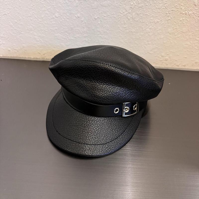 Retro Beret Hat For Women Pu Leather Sunshade And Warmth For Spring And Fall