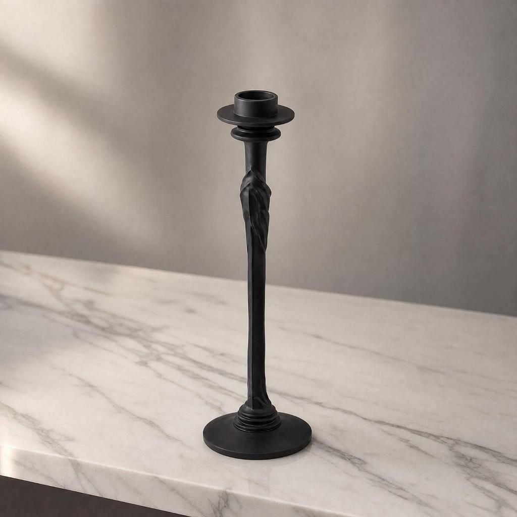 Black Pedestal Candle Holder with Round Base Sturdy for Entryway