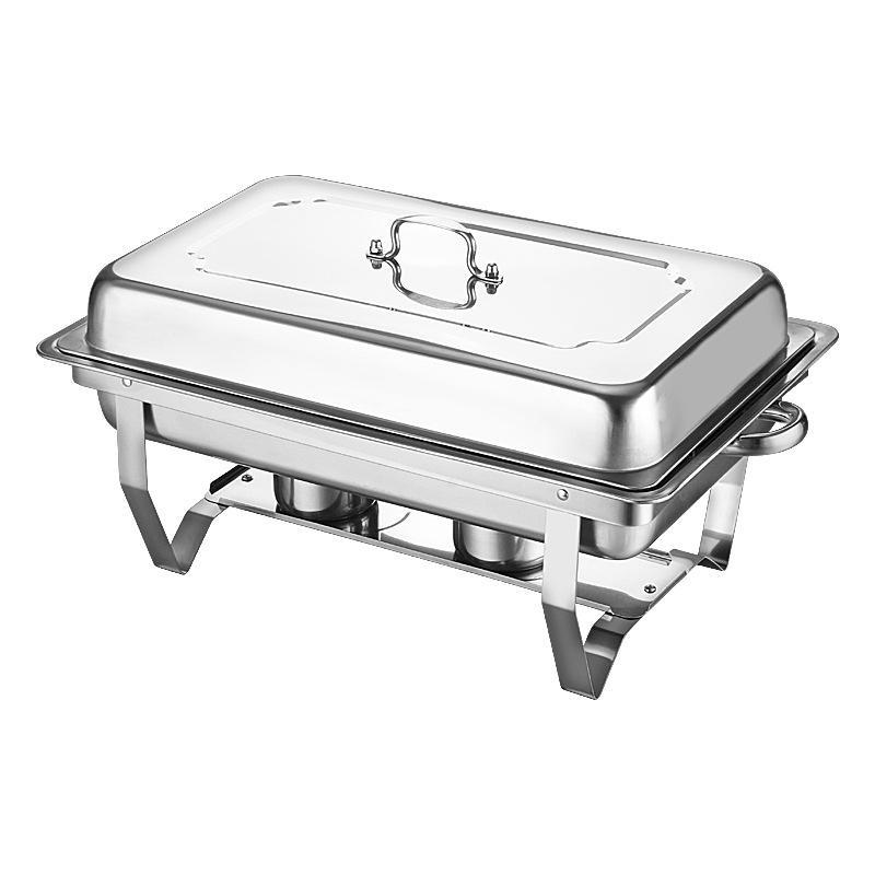 Rectangular Stainless Steel Foldable Buffet Stove with Flip Cover and Insulation Alcohol Burner.
