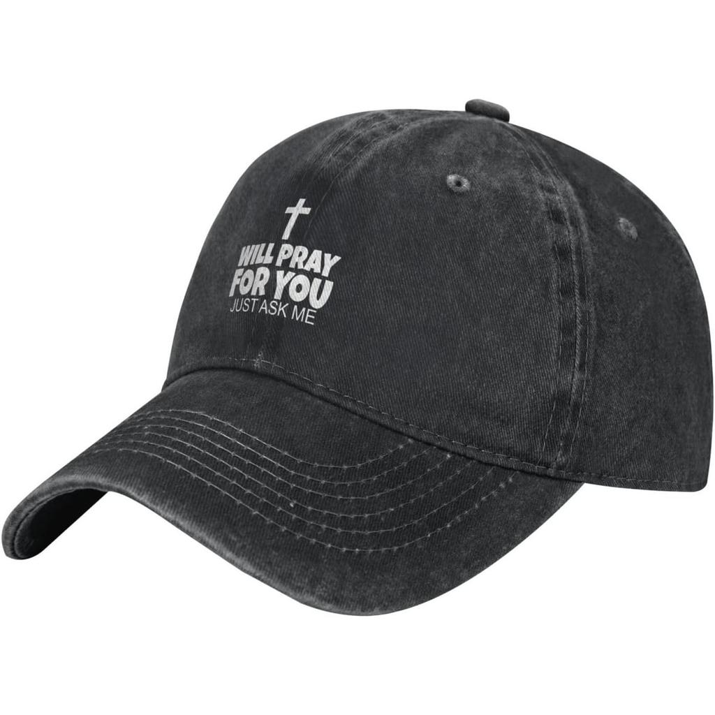 Pray For You Cross Graphic Washed Baseball Cap Adjustable Cotton Golf Hat Unisex Streetwear