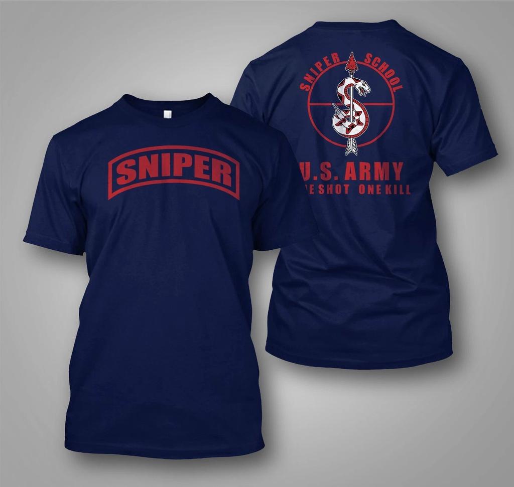 Sniper School US Army One Shot One Kill Custom Back and Front TShirt Tee