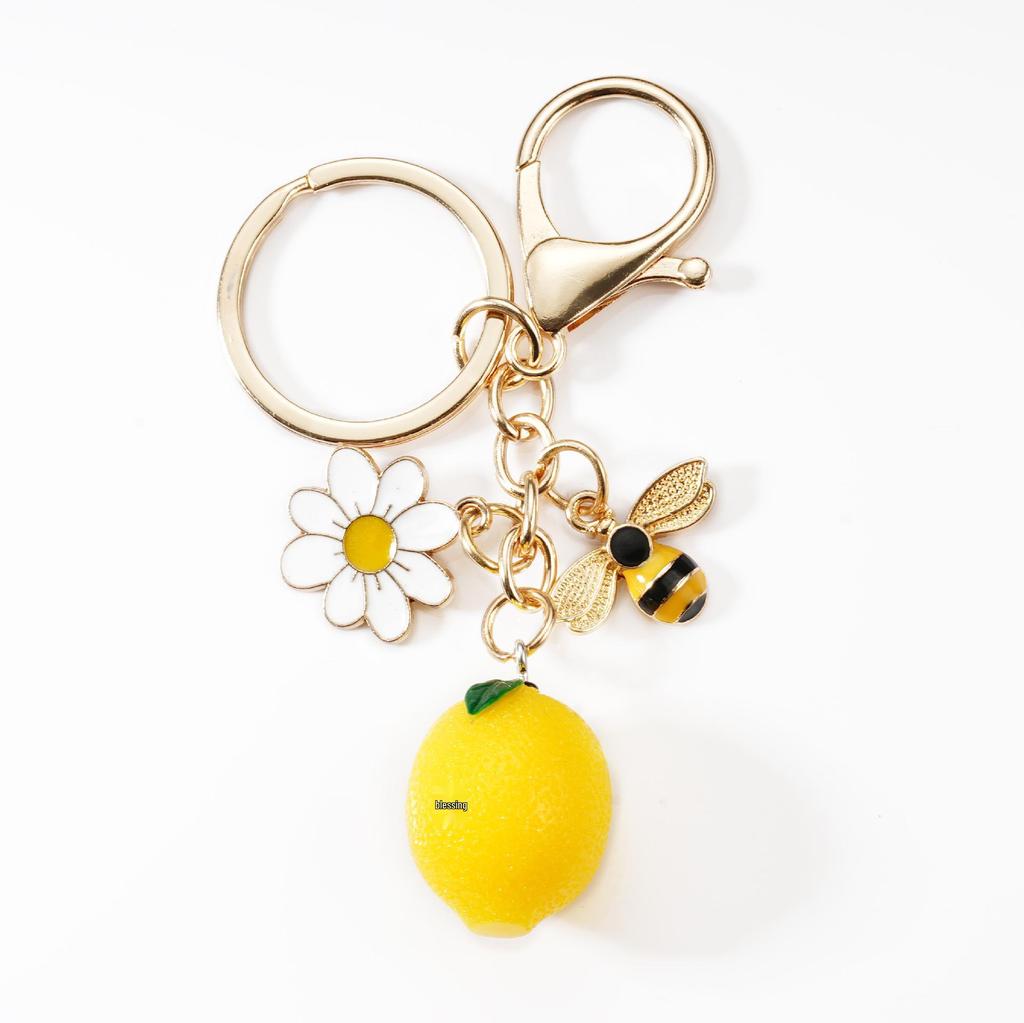 Peach Heart Strawberry Flower Keychain - Heart-Shaped Bag or Car Pendant