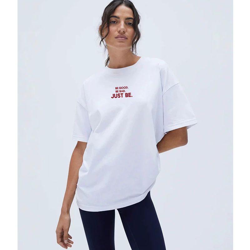 Be Goo Be Bad American Retro Sports Style Cotton Minimalist Inner Wide Loose Shoulder round Neck Short Sleeve T-shirt