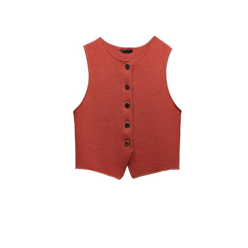 Spring Decorated Row Button Stretch Knitting Vest 5584664 Slit Design Knitting Midi Dress for Women 5584665