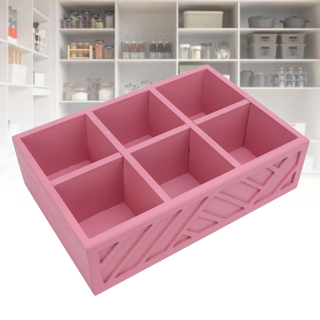 Coffee Station Organizer with Small Dividers Wooden Coffee Bar Accessories Storage Box for Countertop Decor Pink