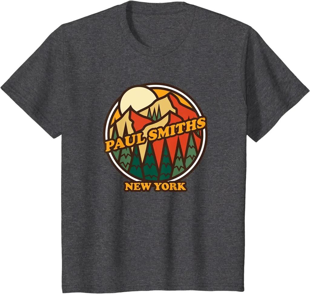 Vintage Paul Smiths New York Mountain Hiking Souvenir Print T-Shirt Anime Clothes Harajuku Mens T Shirts Cotton Four Seasons