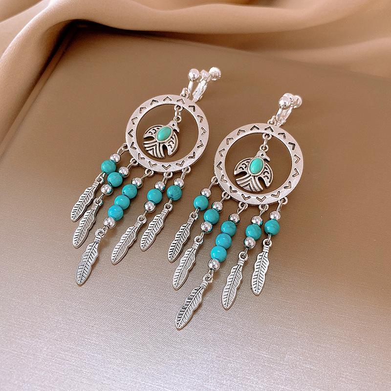 

Богемские синие длинные серьги с бахромой Женские премиальные праздничные серьги-крючки в стиле ретро-этники