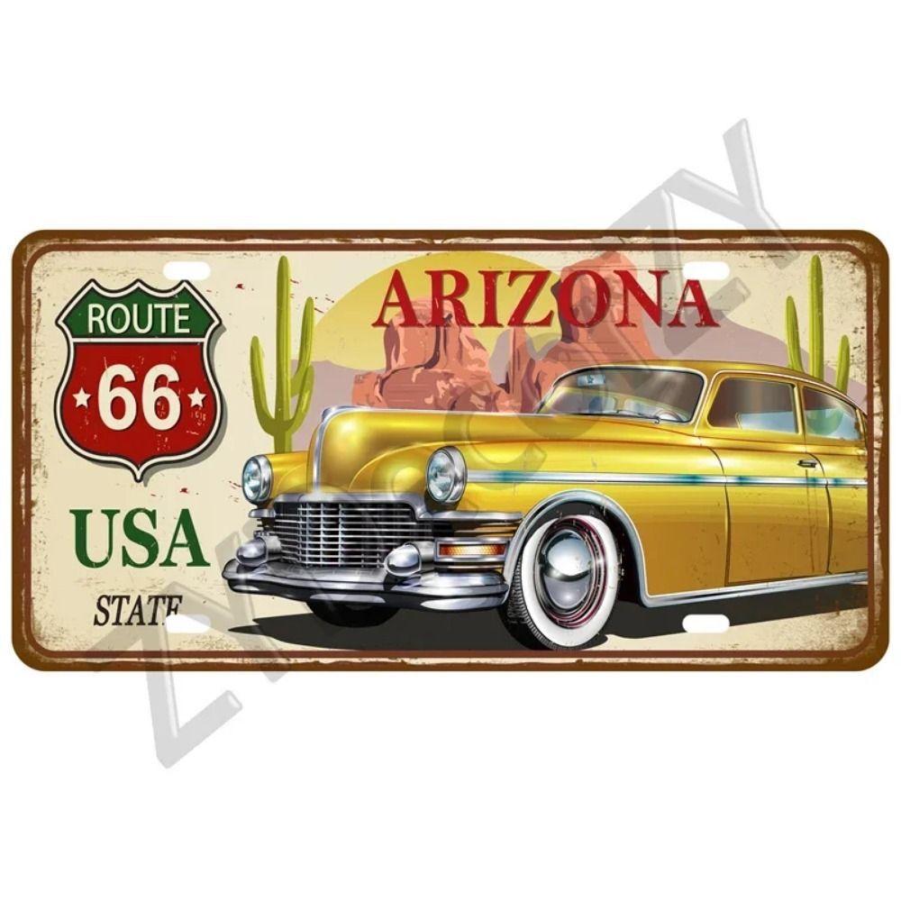 Vintage Route 66 Cars Metal Tin Sign Bar Club Tire Shop Decor