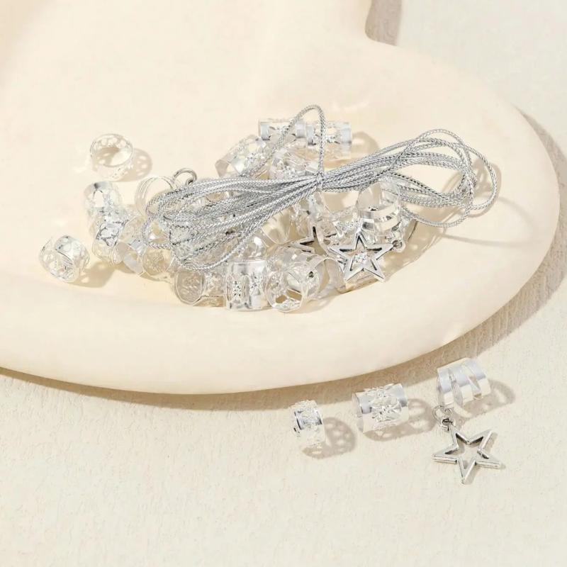 36/41 Stück Goldene Metall-Haarzopf-Accessoires Hohlstern-Anhänger Verstellbare Ringe Für Festivals Partys Tägliche Frisur Dekoration