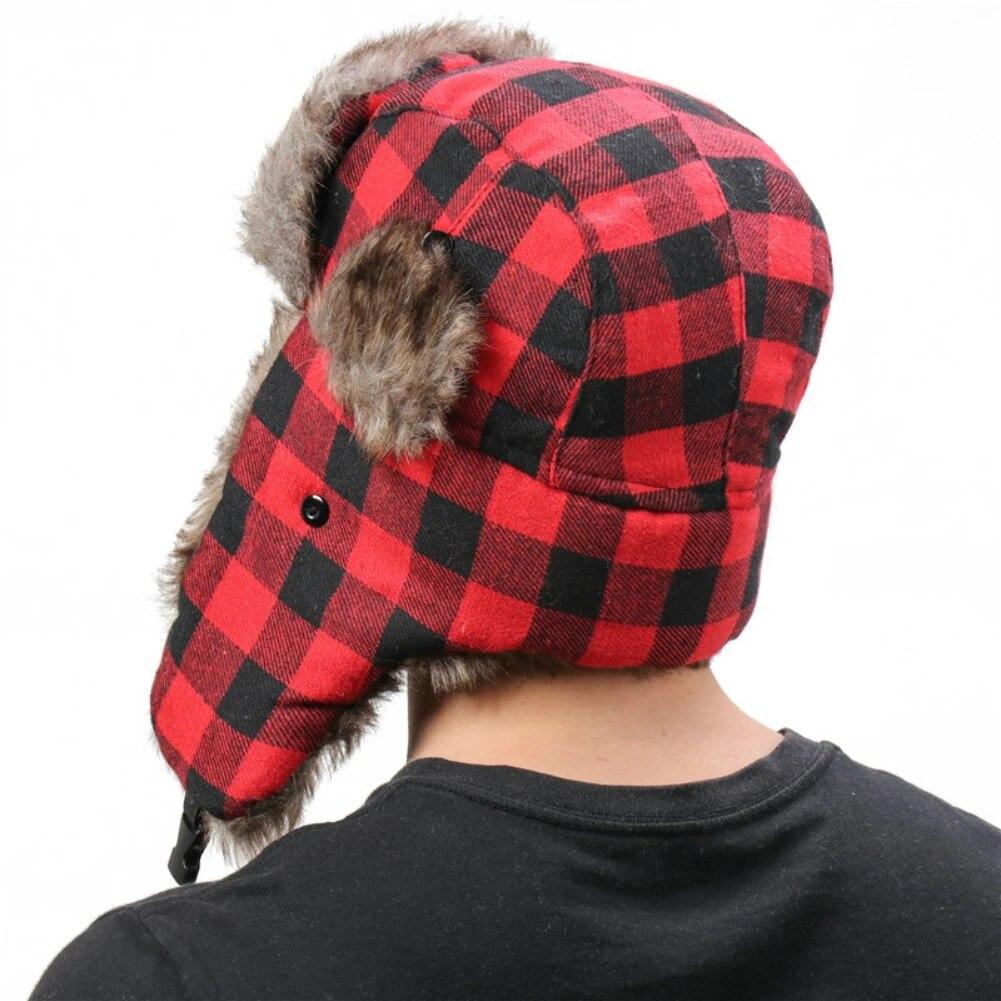Plaid Trapper Hats   Bomber Fur Hats for  Skiing Snowboarding Skating