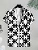 Men's Casual Black and White Puzzle Plaid All-Over Print Shirt, a Perfect Gift