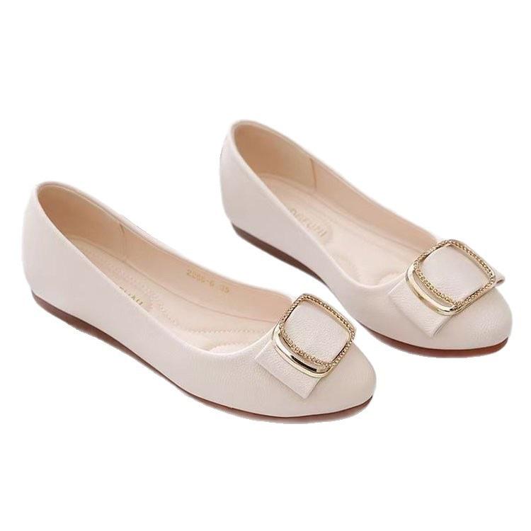 Beef Tendon Sole Shallow Mouth Single Shoes Women's 2025 New Spring Versatile Soft Sole Work Leather Shoes Women's Soft Leather Pointed Flat Shoes