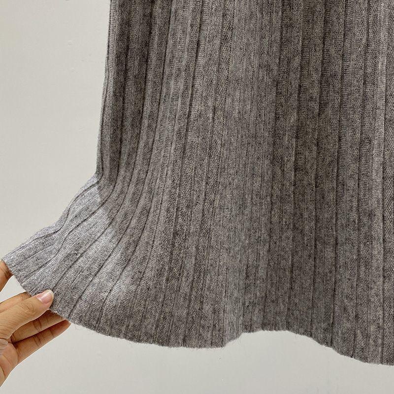 Korean Fashion High-Waisted Slimming Pleated Knit Skirt with Bow Detail