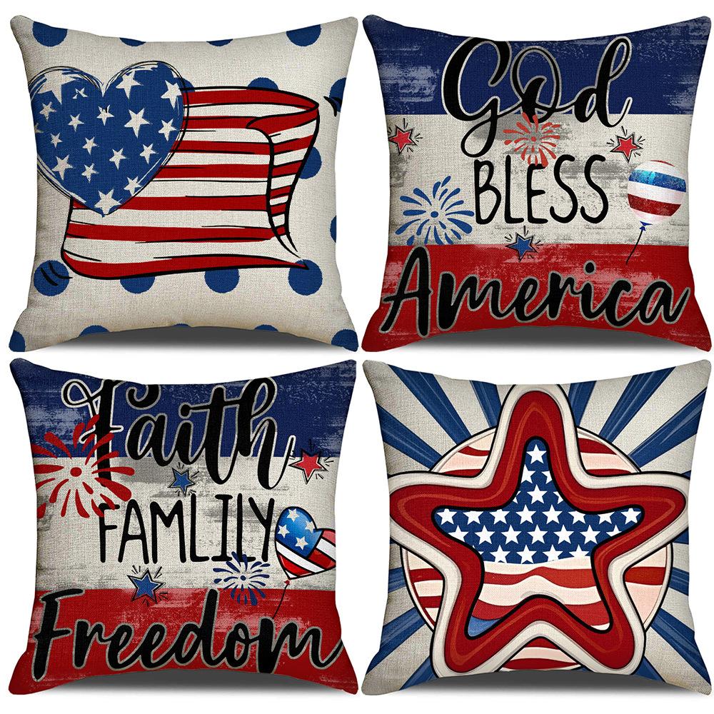 New American Independence Day Flag Line Pillow Cover Five-pointed Star-padded Letter Pillow Cover Backrest Cover