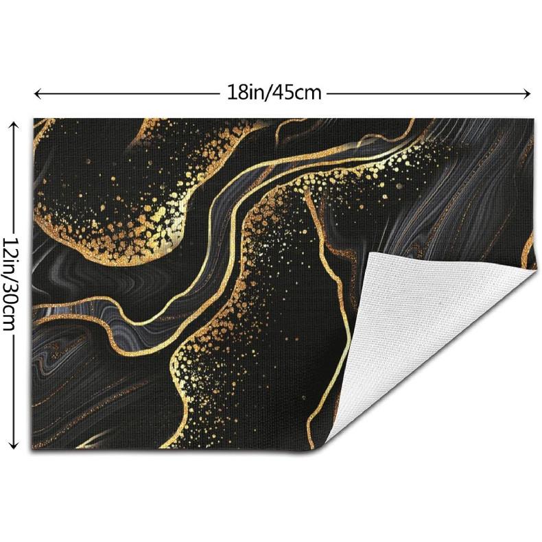 Black Gold Marble Texture Placemats Set of 4, Black Table Mats, Heat Resistant Washable Linen Place Mats for Kitchen Dining Table Farmhouse 12"x18",